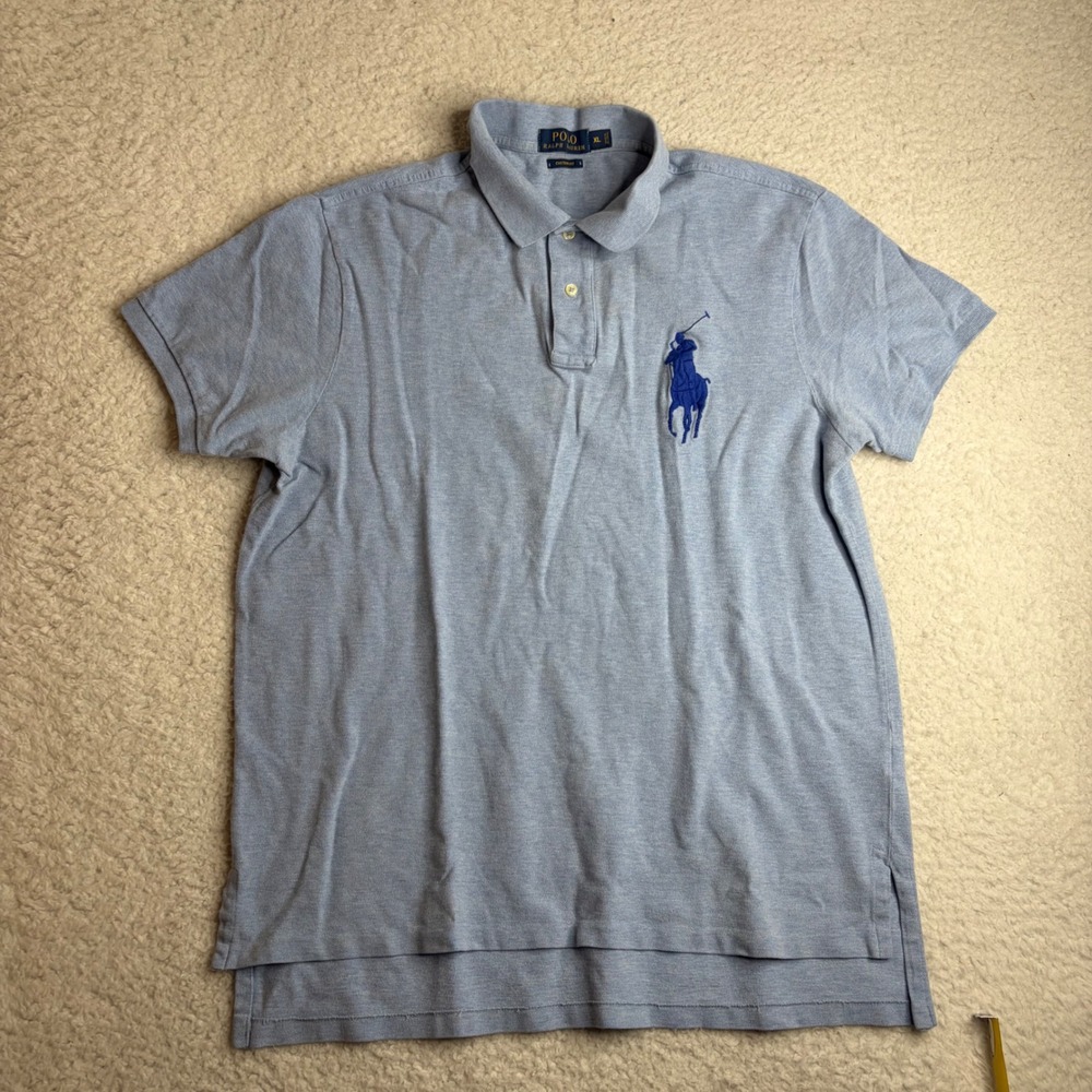 Polo Ralph Lauren Big Pony Polo Shirt Mens XL Custom Fit Blue Short Sleeve Pique - Picture 2 of 6